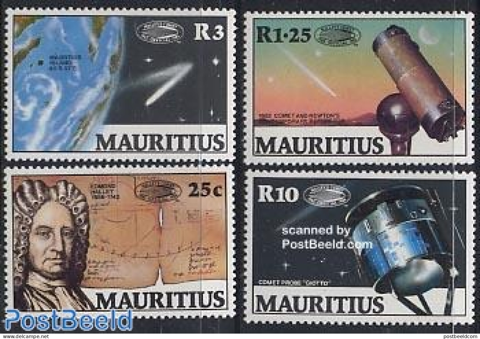 Mauritius 1986 Halleys Comet 4v, Mint NH, Science - Transport - Astronomy - Space Exploration - Halley's Comet - Astrology