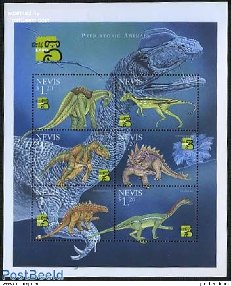 Nevis 1999 Preh. Animals 6v M/s, Edmonotosaurus, Mint NH, Nature - Prehistoric Animals - Préhistoriques