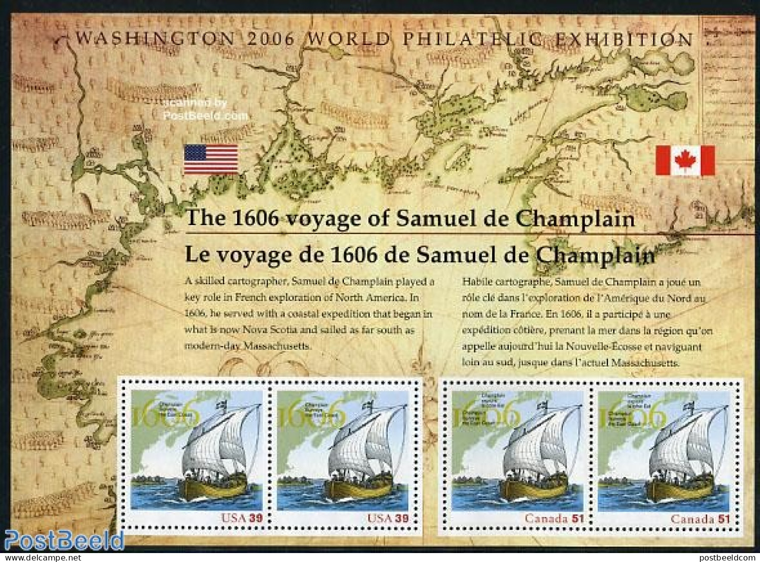 United States Of America 2006 Samuel De Champlain S/s (joint & Same Issue USA), Mint NH, History - Transport - Various.. - Nuevos