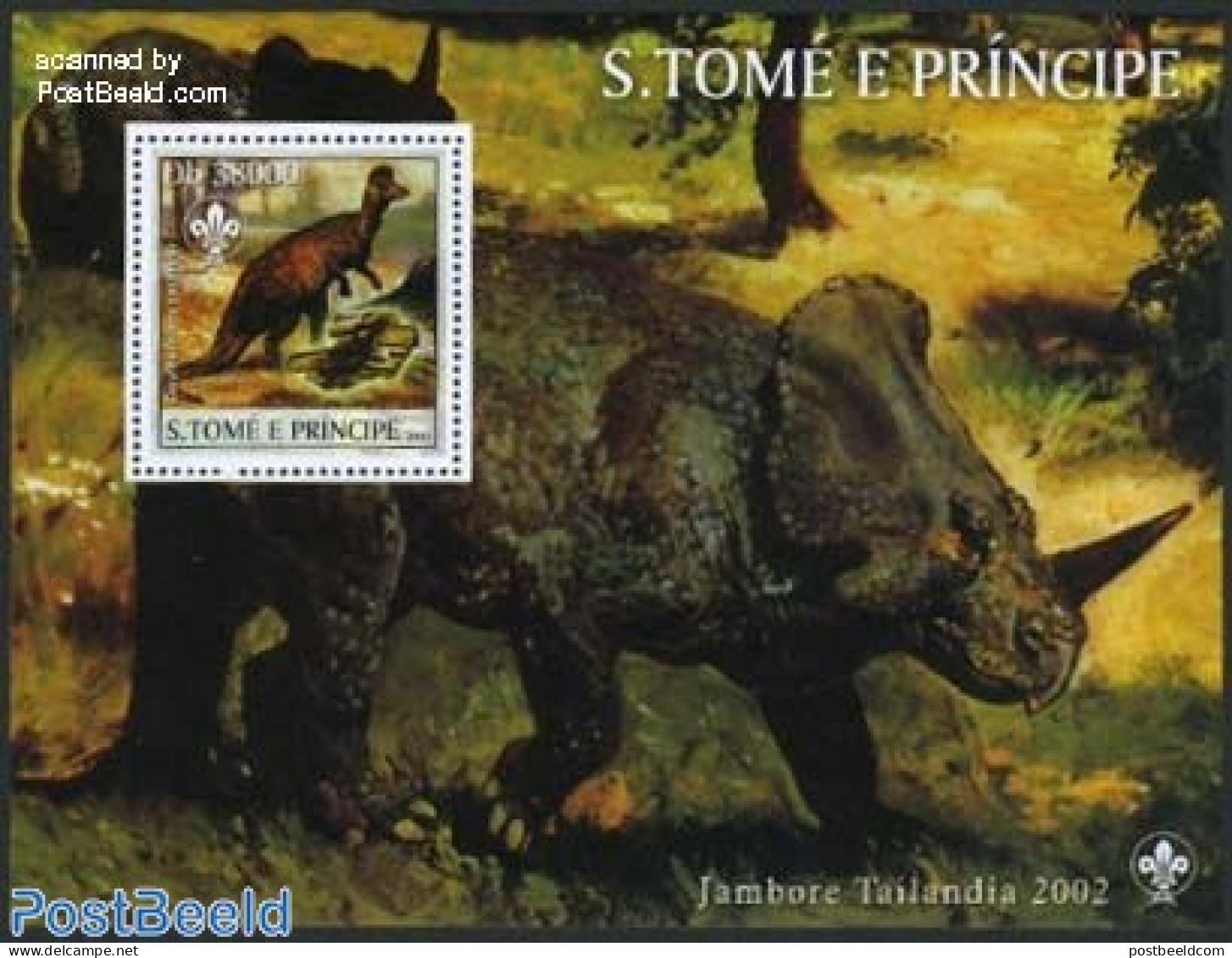 Sao Tome/Principe 2003 Preh. Animals S/s, Mint NH, Nature - Sport - Prehistoric Animals - Scouting - Préhistoriques