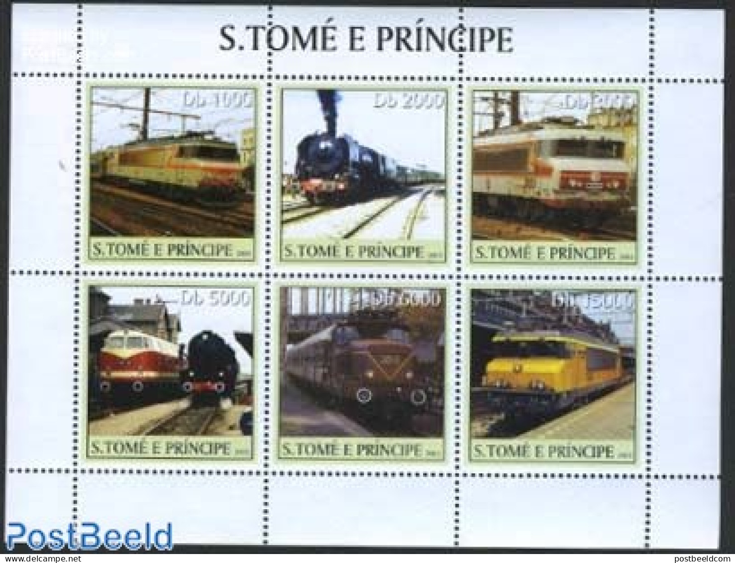 Sao Tome/Principe 2003 Railways 6v M/s, Mint NH, History - Transport - Netherlands & Dutch - Railways - Aardrijkskunde