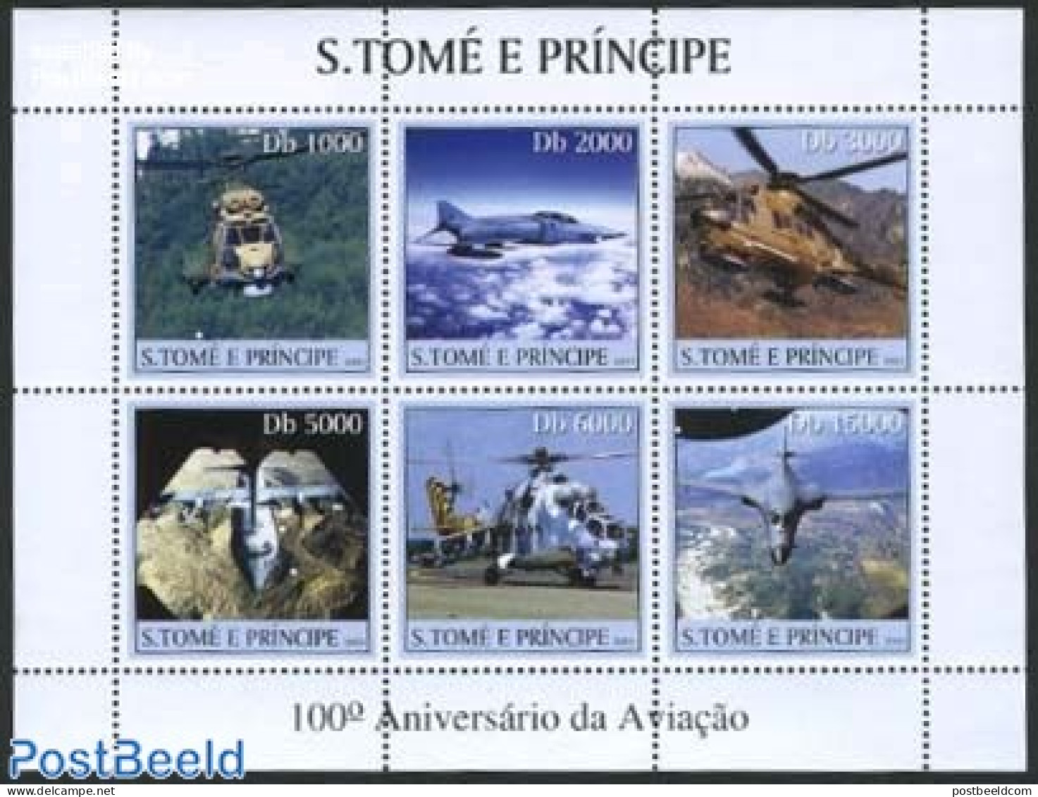 Sao Tome/Principe 2003 Helicopters 6v M/s, Mint NH, Transport - Helicopters - Helicopters