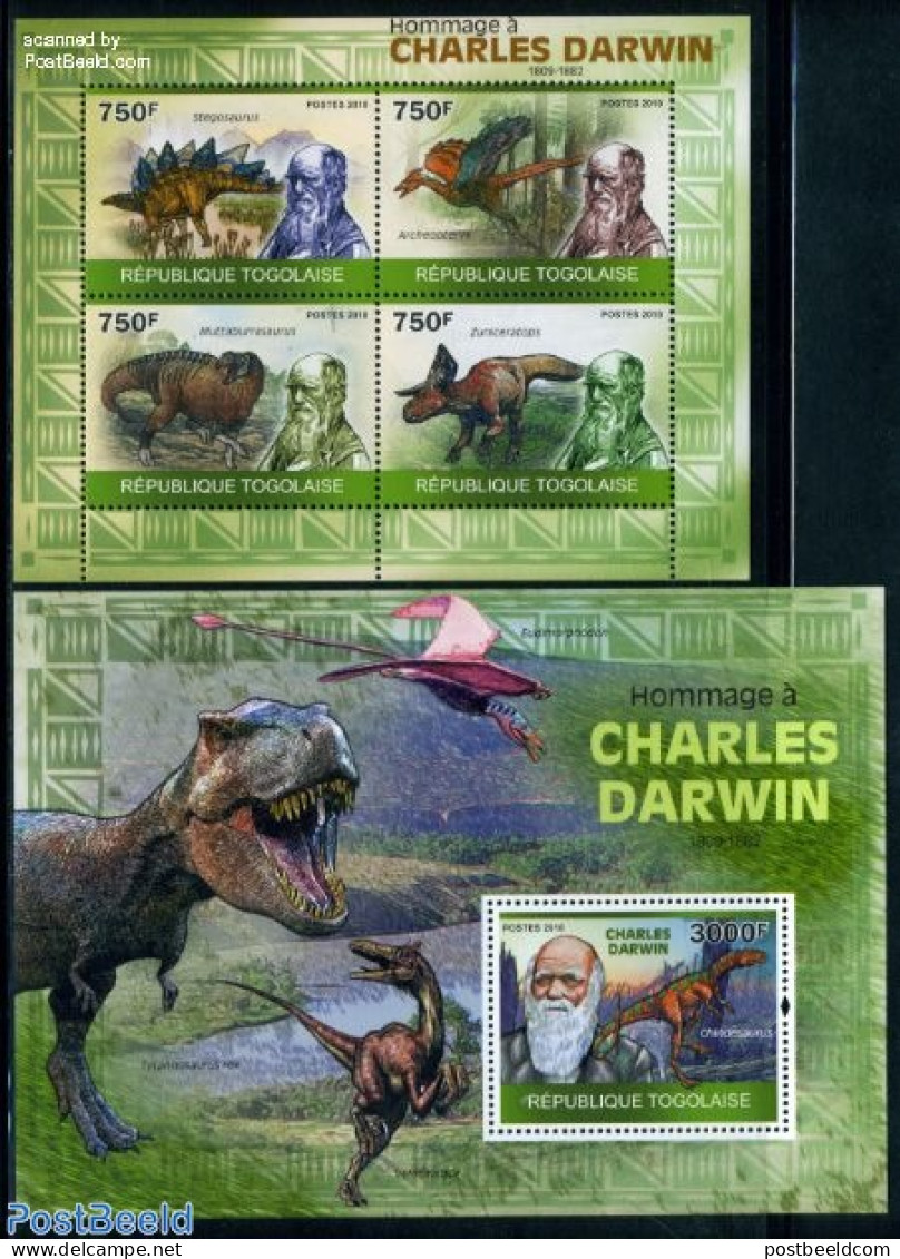 Togo 2010 Charles Darwin 2 S/s, Mint NH, History - Nature - Explorers - Prehistoric Animals - Explorers