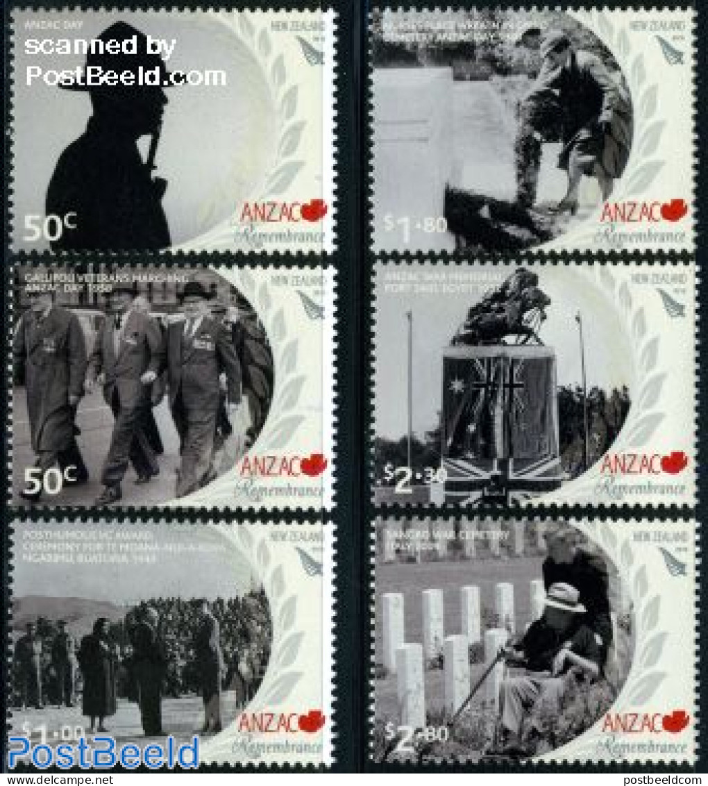 New Zealand 2010 ANZAC Remembrance 6v, Mint NH, History - Nature - Militarism - World War II - Horses - Unused Stamps