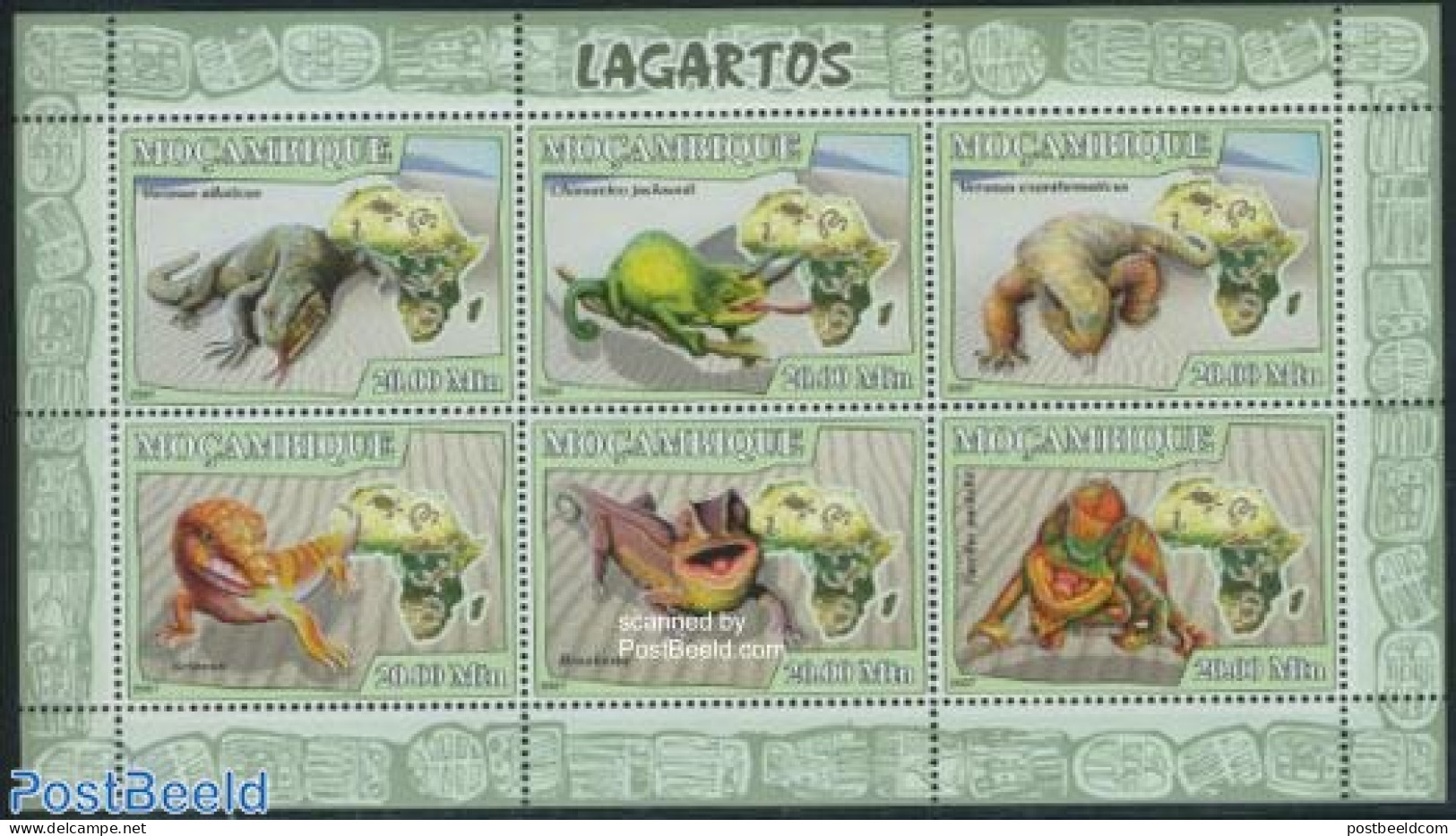 Mozambique 2007 Chameleons 6v M/s, Mint NH, Nature - Animals (others & Mixed) - Reptiles - Mosambik