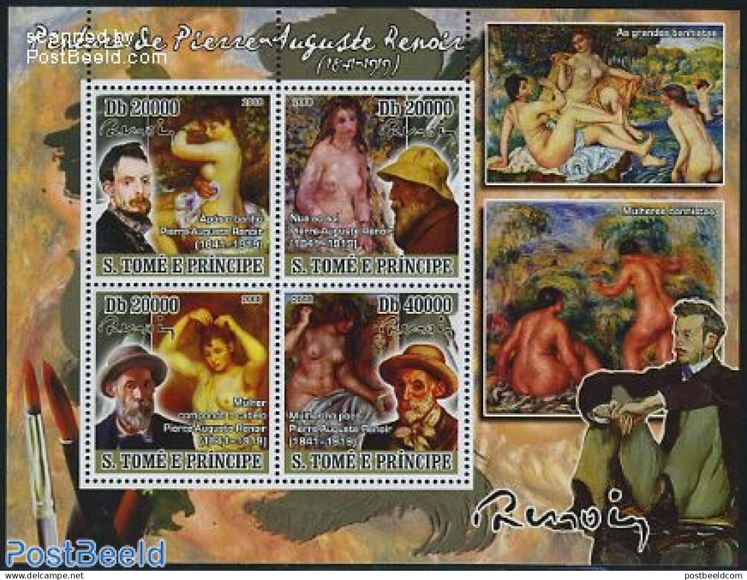 Sao Tome/Principe 2008 Auguste Renoir 4v M/s, Mint NH, Art - Modern Art (1850-present) - Nude Paintings - Paintings - Sao Tomé Y Príncipe
