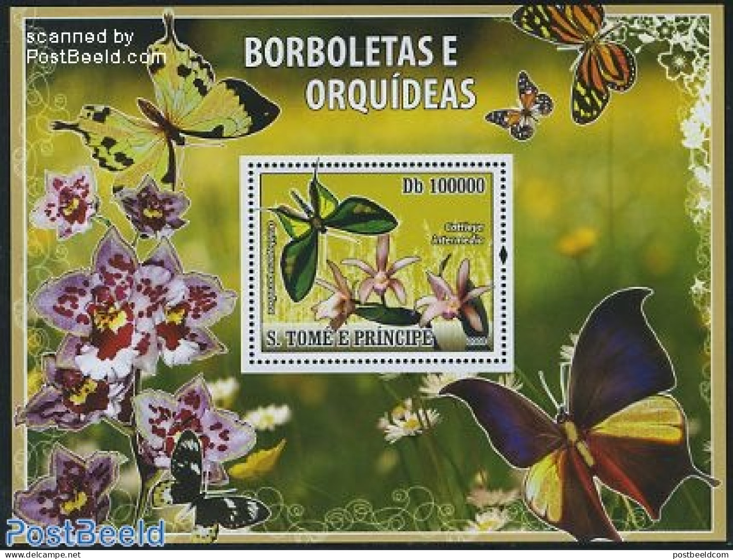 Sao Tome/Principe 2008 Butterflies & Orchids S/s, Mint NH, Nature - Butterflies - Flowers & Plants - Orchids - Sao Tome And Principe