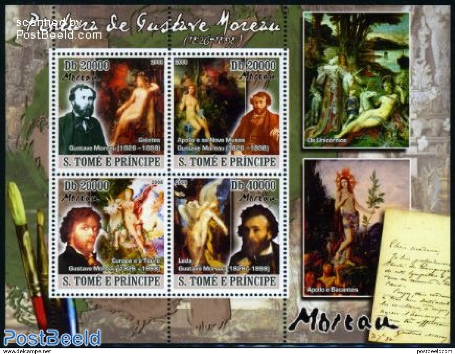 Sao Tome/Principe 2008 Gustave Moreau 4v M/s, Mint NH, Art - Nude Paintings - Paintings - Sao Tome Et Principe