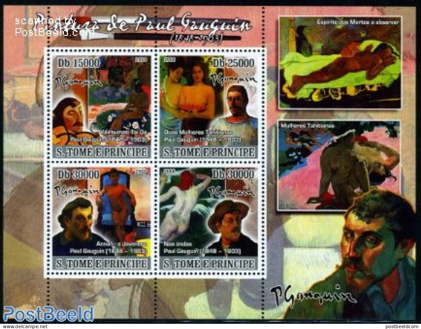 Sao Tome/Principe 2008 Paul Gauguin 4v M/s, Mint NH, Art - Modern Art (1850-present) - Nude Paintings - Paintings - Pa.. - Sao Tomé Y Príncipe