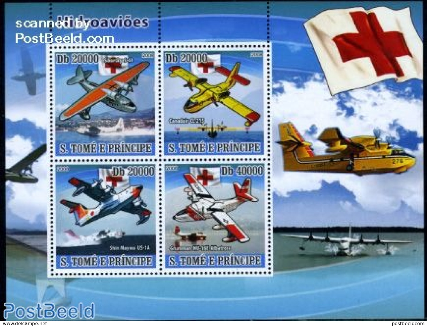 Sao Tome/Principe 2008 Hydroplanes 4v M/s, Mint NH, Health - Transport - Red Cross - Aircraft & Aviation - Croix-Rouge