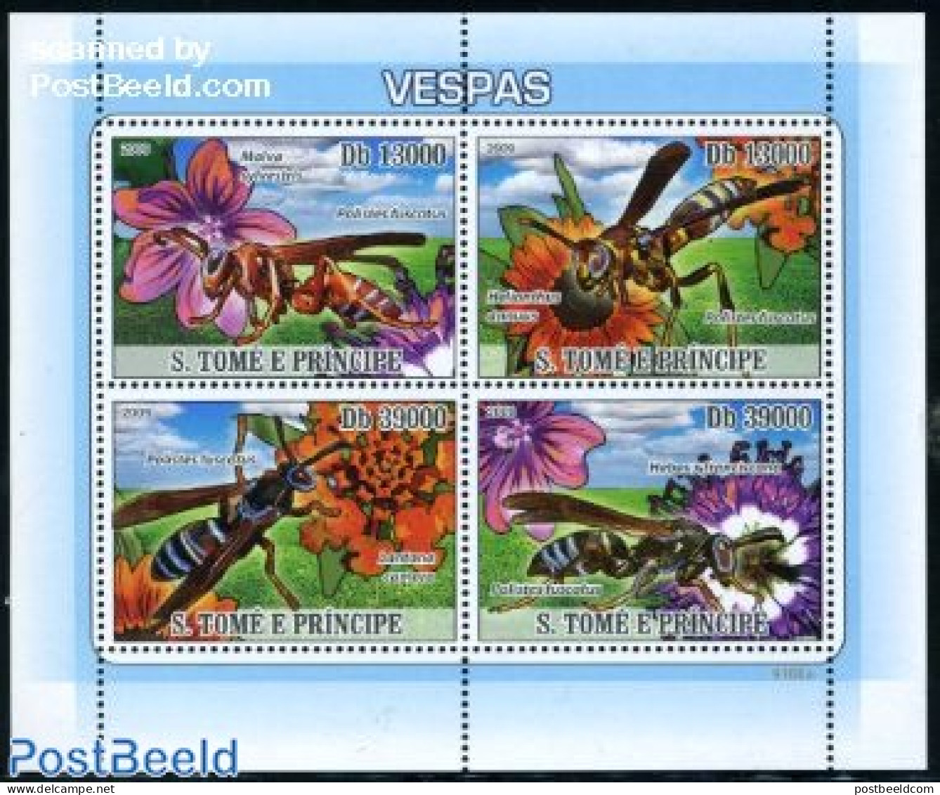 Sao Tome/Principe 2009 Wasps 4v M/s, Mint NH, Nature - Flowers & Plants - Insects - Sao Tome En Principe