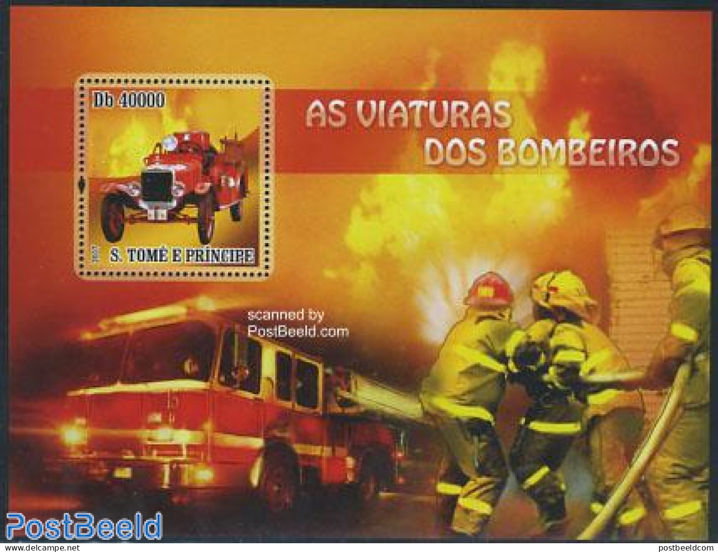 Sao Tome/Principe 2007 Fire Brigade S/s, Mint NH, Transport - Automobiles - Fire Fighters & Prevention - Automobili