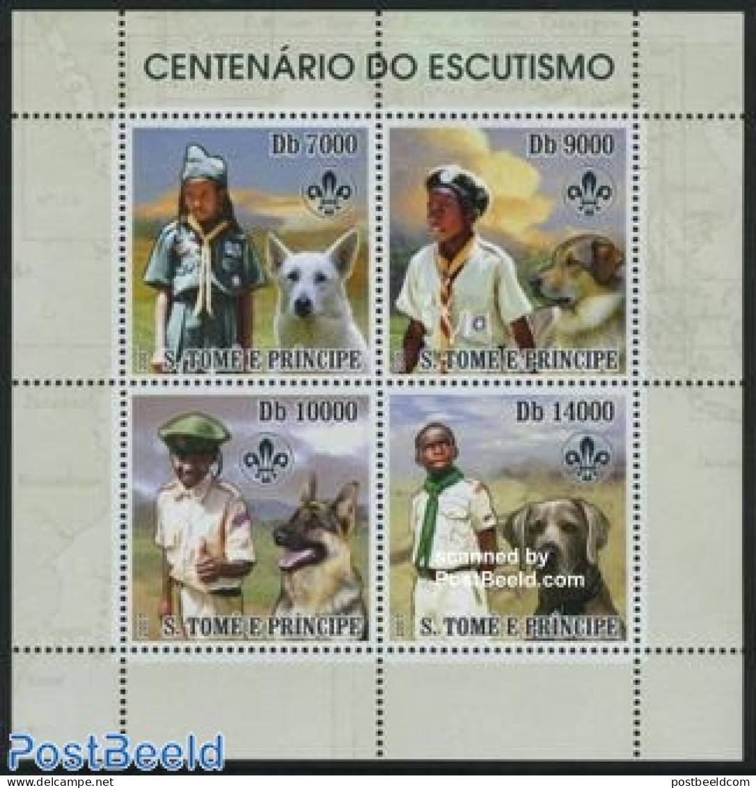 Sao Tome/Principe 2007 100 Years Scouting 4v M/s, Mint NH, Nature - Sport - Dogs - Scouting - Sao Tome And Principe