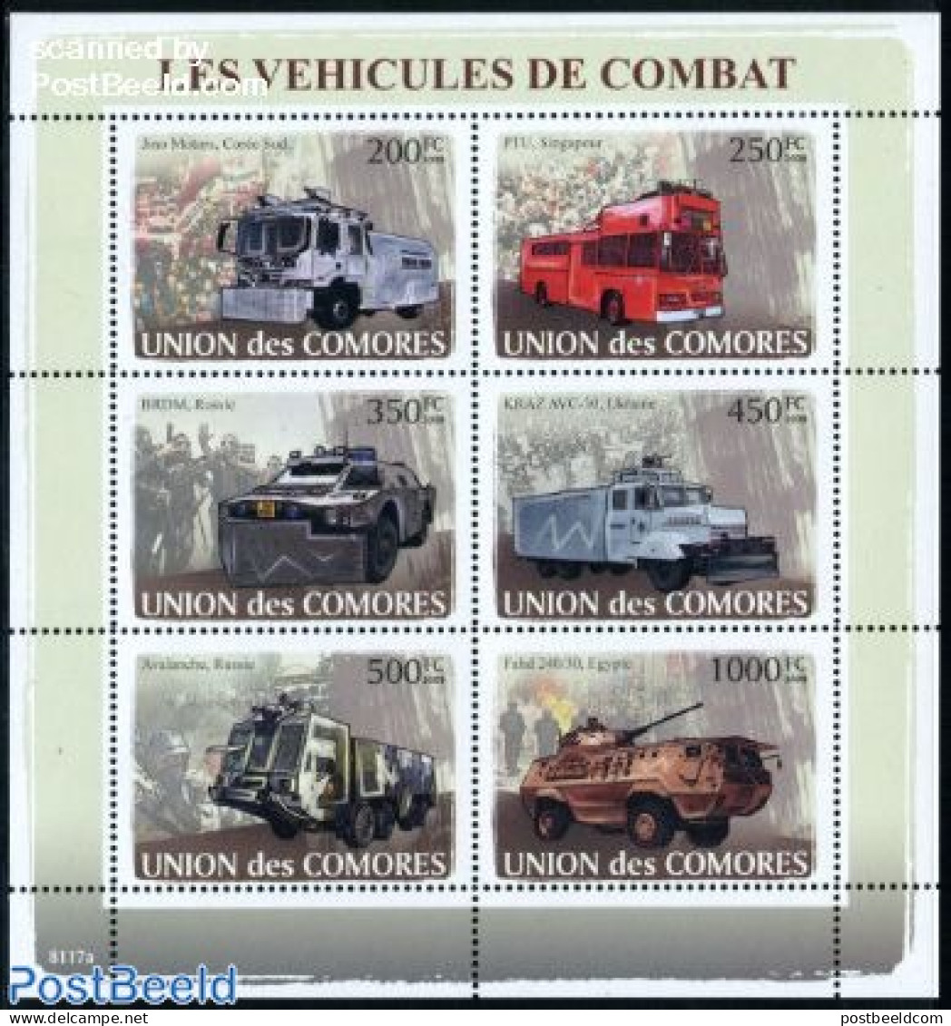 Comoros 2008 Riot Vehicles 6v M/s, Mint NH, Transport - Automobiles - Cars