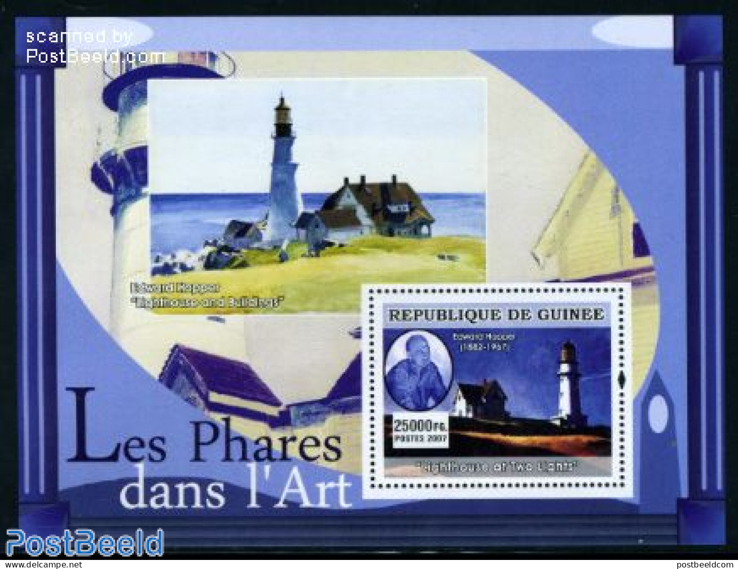 Guinea, Republic 2007 Edward Hopper, Lighthouse Painting S/s, Mint NH, Various - Lighthouses & Safety At Sea - Art - P.. - Phares