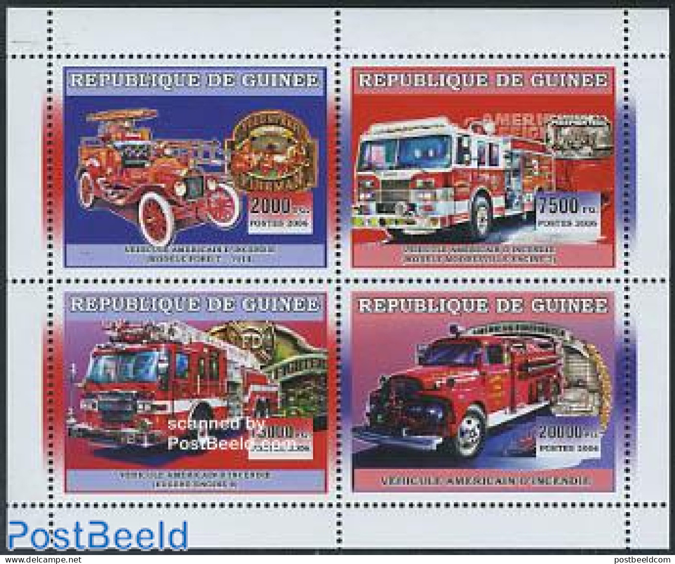 Guinea, Republic 2006 American Fire Trucks 4v M/s, Mint NH, Transport - Automobiles - Fire Fighters & Prevention - Cars