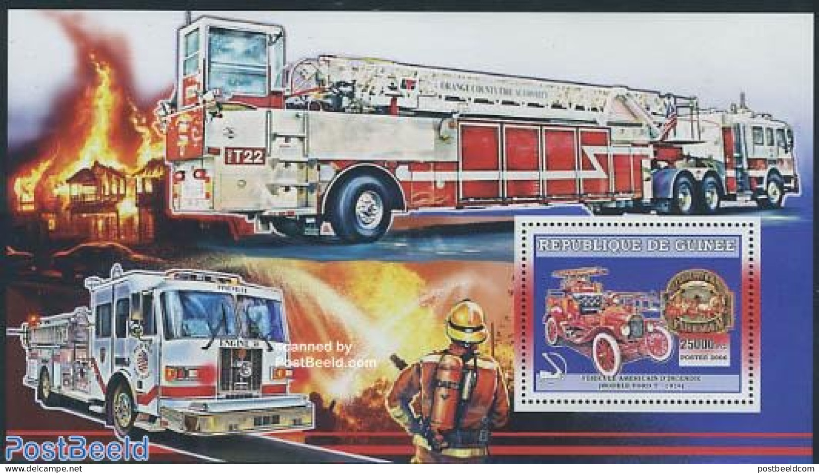 Guinea, Republic 2006 Ford T Fire Truck S/s, Mint NH, Transport - Automobiles - Fire Fighters & Prevention - Automobili