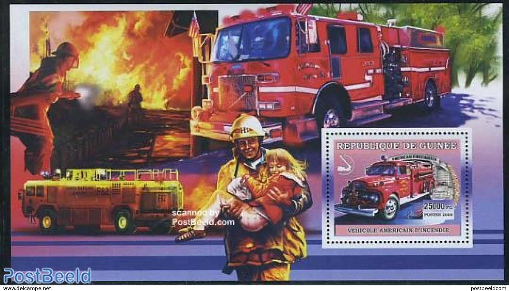 Guinea, Republic 2006 American Fire Truck S/s, Mint NH, Transport - Automobiles - Fire Fighters & Prevention - Autos