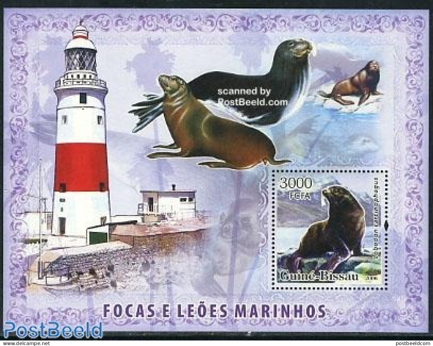 Guinea Bissau 2006 Sea Mammals, Lighthouse On Border S/s, Mint NH, Nature - Various - Sea Mammals - Lighthouses & Safe.. - Fari