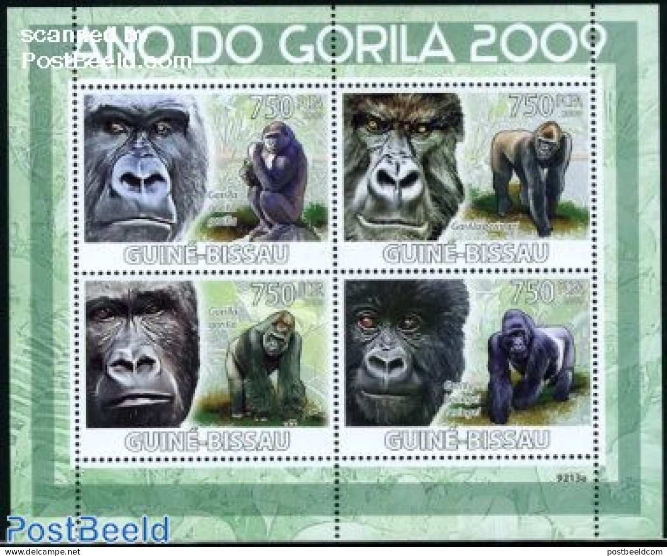 Guinea Bissau 2009 Gorillas 4v M/s, Mint NH, Nature - Animals (others & Mixed) - Monkeys - Guinée-Bissau