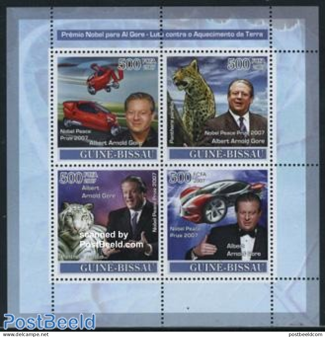 Guinea Bissau 2007 Nobel Prize, Al Gore 4v M/s, Mint NH, History - Nature - Transport - Nobel Prize Winners - Politici.. - Nobelprijs