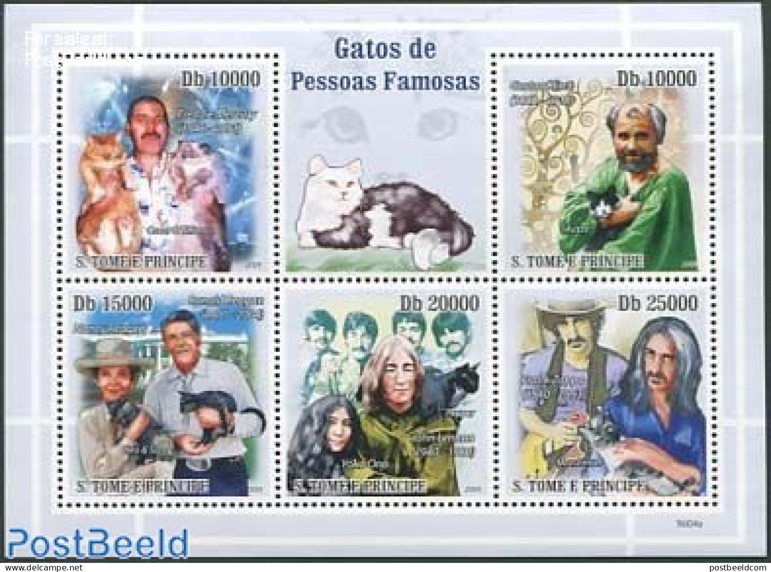 Sao Tome/Principe 2009 Cats From Famous Persons 5v M/s, Mint NH, History - Nature - Performance Art - American Preside.. - Muziek