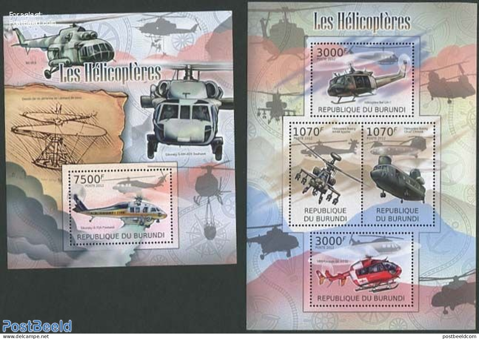 Burundi 2012 Helicopters 2 S/s, Mint NH, Transport - Helicopters - Hélicoptères