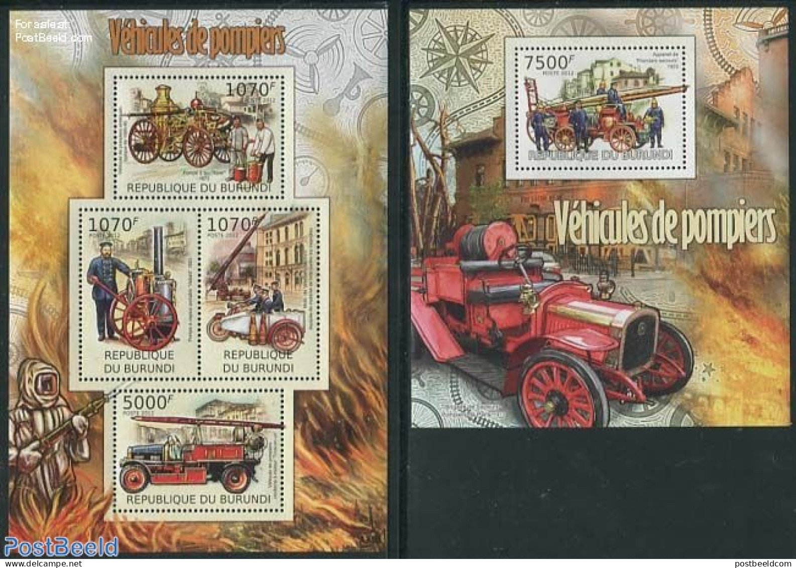 Burundi 2012 Fire Engines 2 S/s, Mint NH, Transport - Automobiles - Fire Fighters & Prevention - Motorcycles - Coches