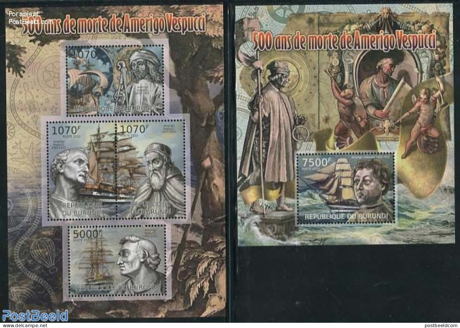 Burundi 2012 Amerigo Vespuci 2 S/s, Mint NH, History - Transport - Explorers - Ships And Boats - Explorateurs