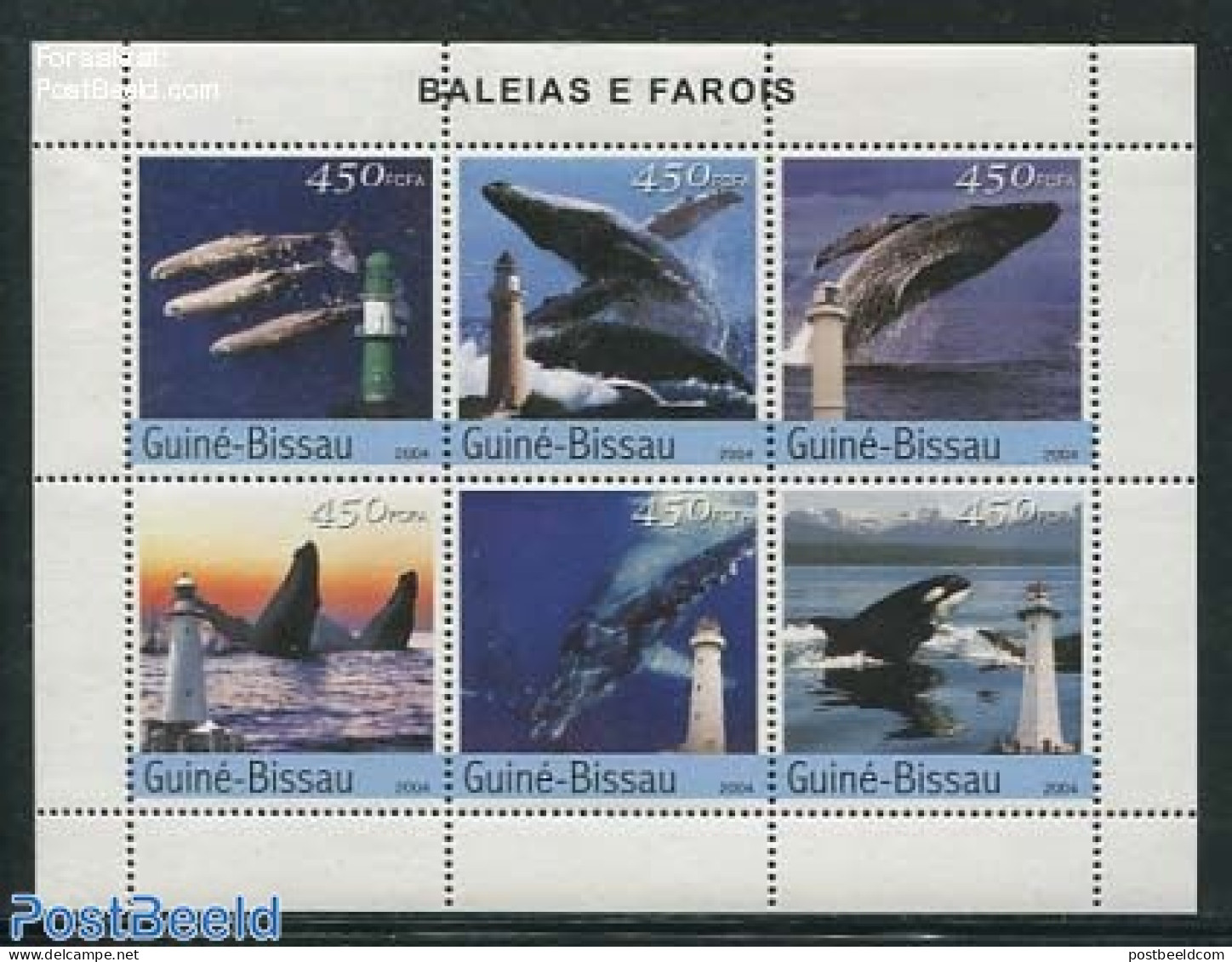 Guinea Bissau 2004 Whales & Lighthouses 6v M/s, Mint NH, Nature - Various - Sea Mammals - Lighthouses & Safety At Sea - Faros