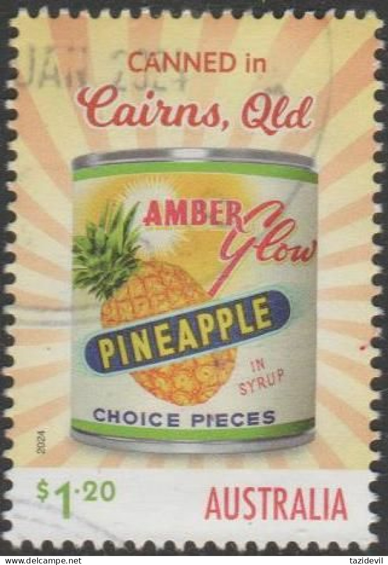 AUSTRALIA - USED 2024 $1.20 Nostalgic Tinned Fruit Labels -  "Amber Glow" Pineapple, Queensland - Used Stamps