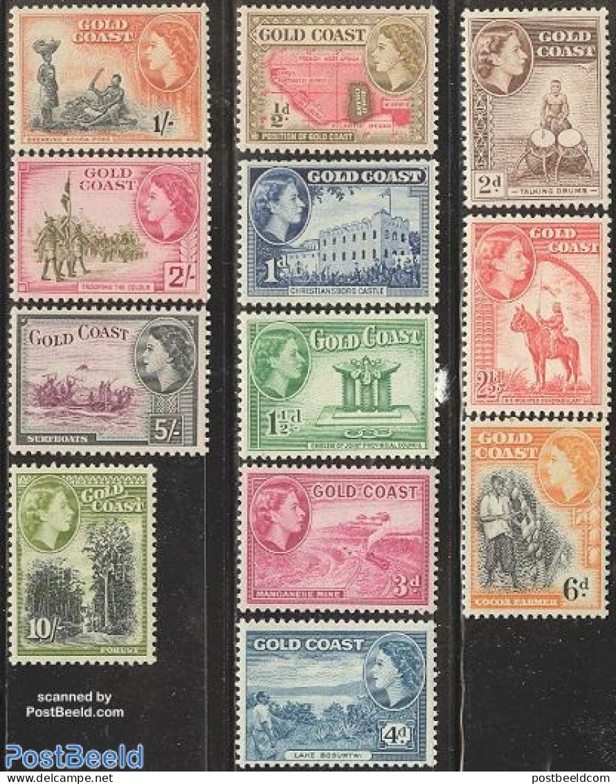 Gold Coast 1952 Definitives 12v, Unused (hinged), Nature - Performance Art - Science - Transport - Various - Fishing -.. - Poissons