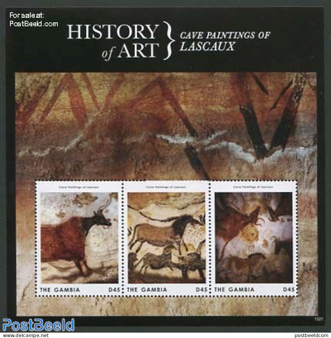 Gambia 2013 History Of Art 3v, Lascaux M/s, Mint NH, Art - Cave Paintings - Paintings - Preistoria