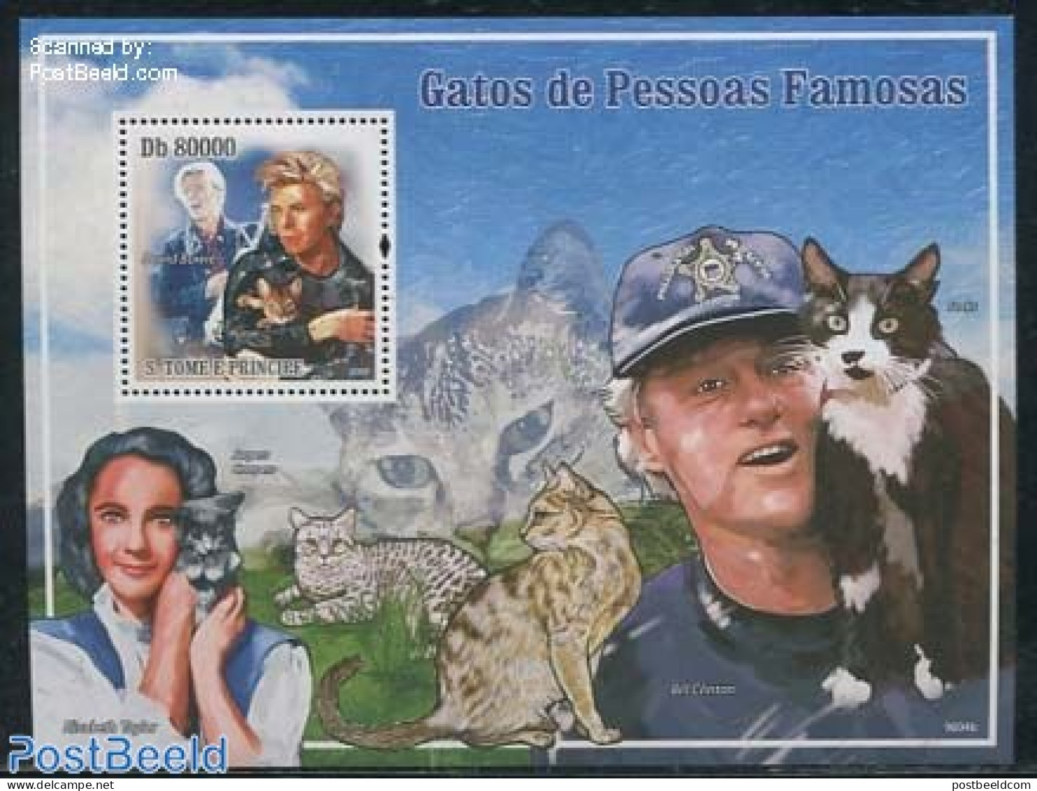 Sao Tome/Principe 2009 Cats Of Famous Persons S/s, David Bowie, Mint NH, Nature - Performance Art - Cats - Music - Pop.. - Musik