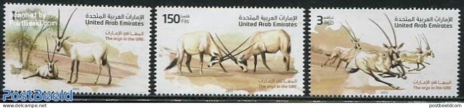 United Arab Emirates 2013 Oryx 3v, Mint NH, Nature - Animals (others & Mixed) - Andere & Zonder Classificatie