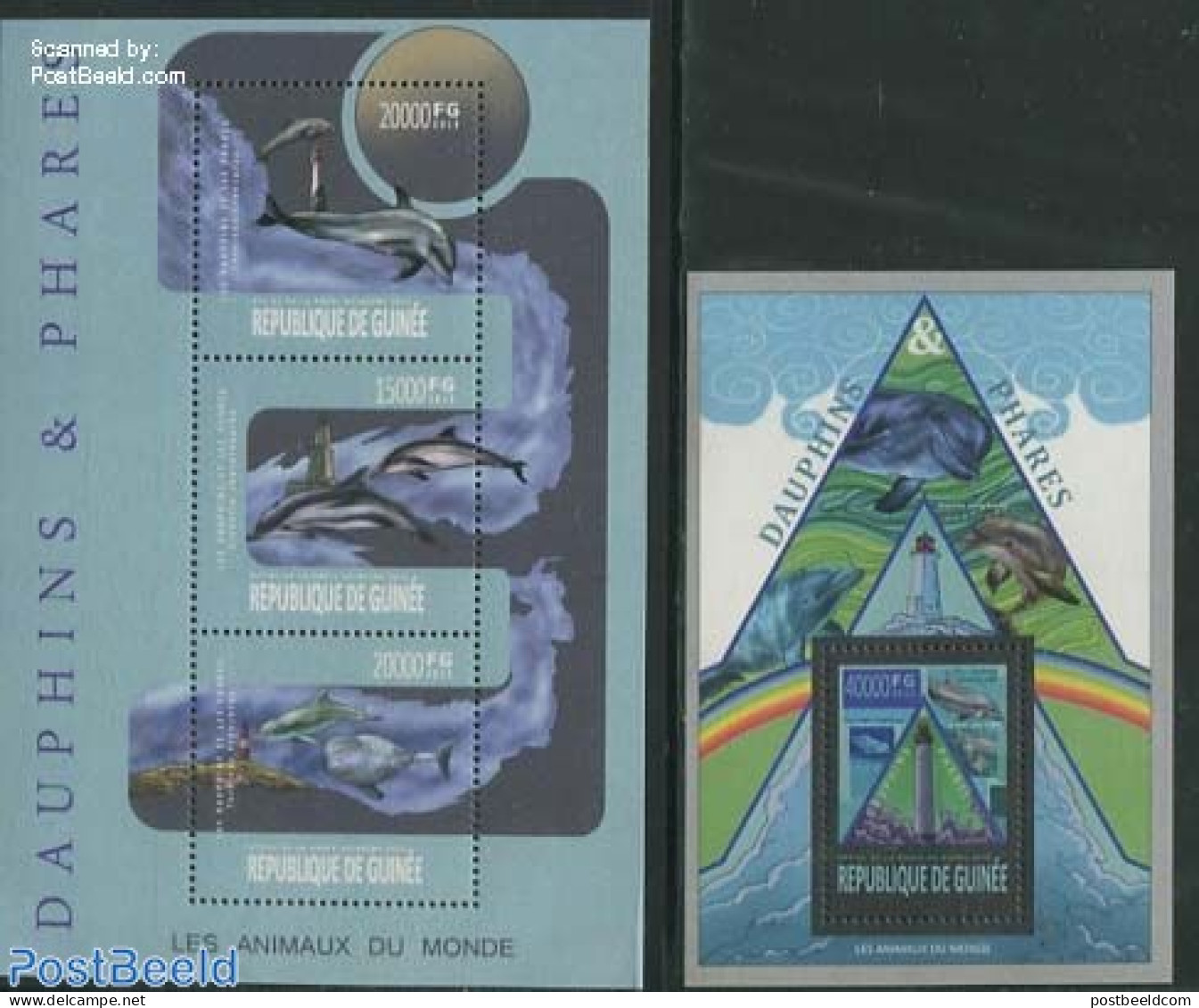 Guinea, Republic 2013 Whales & Lighthouses 2 S/s, Mint NH, Nature - Various - Sea Mammals - Lighthouses & Safety At Sea - Fari