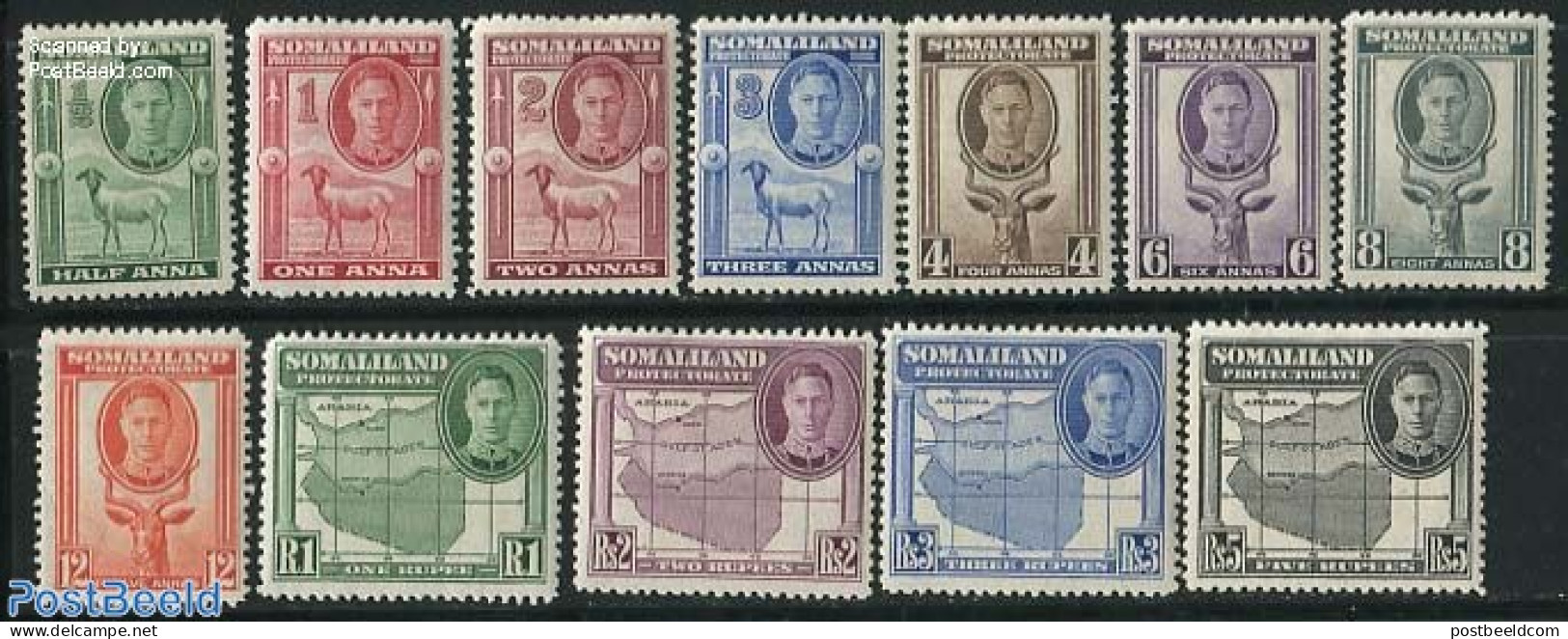 British Somalia 1942 Definitives 12v, Unused (hinged), Nature - Various - Animals (others & Mixed) - Cattle - Maps - W.. - Géographie