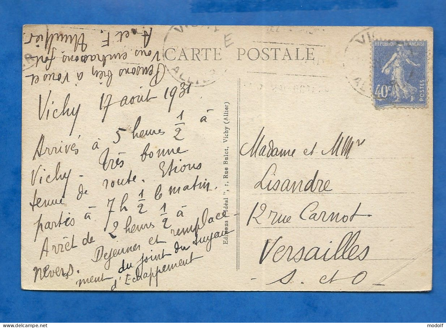 CPA - 03 - Vichy - Etablissement Thermal - Entrée Principale - Circulée En 1931 - Vichy