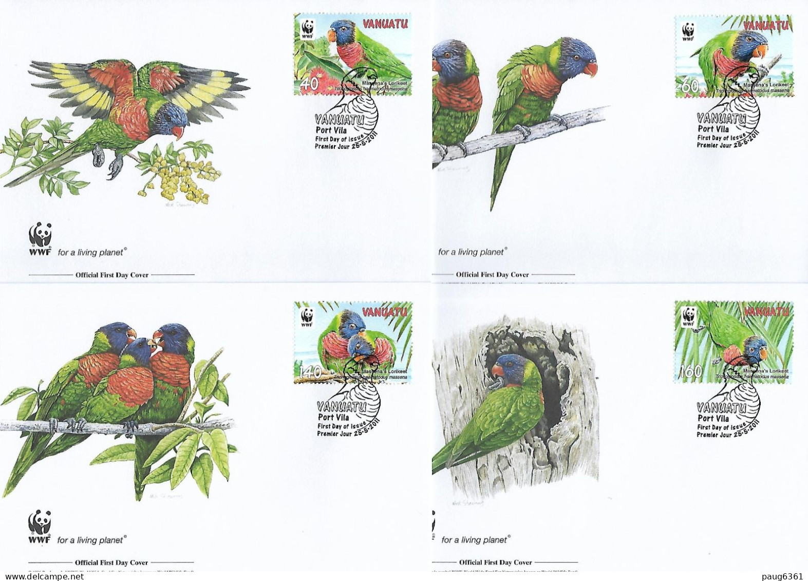 VANUATU  2011 4 FDC WWF-PERROQUETS YVERT N°1388/1391 - FDC