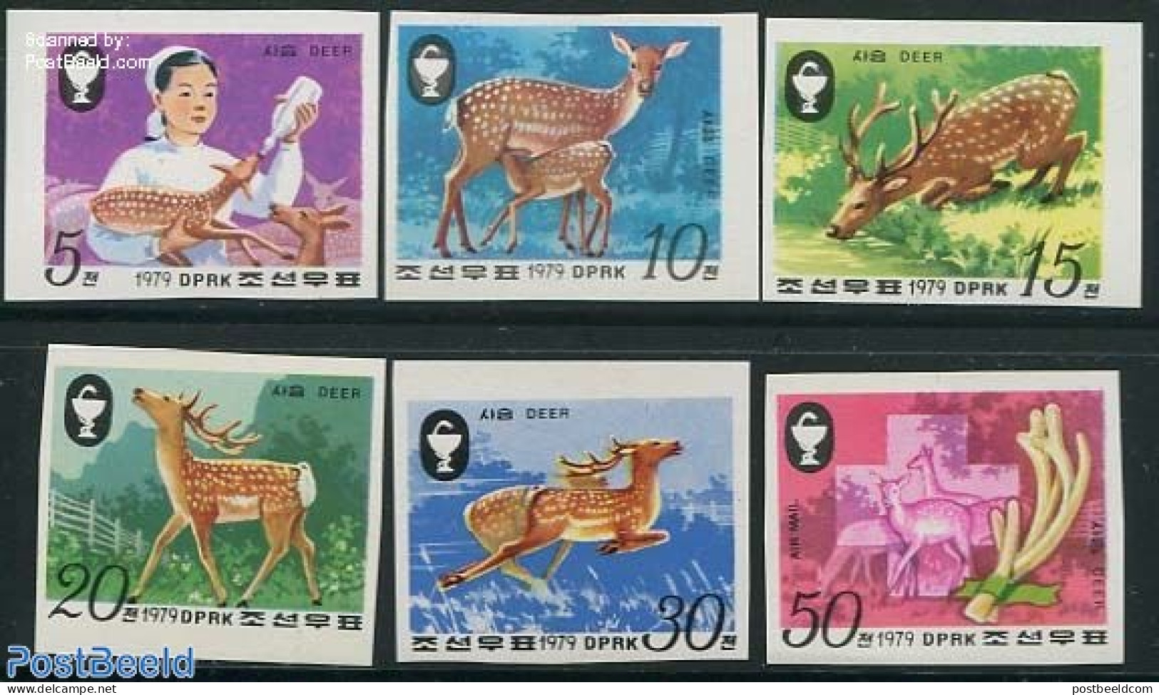 Korea, North 1979 Deer 6v, Imperforated, Mint NH, Nature - Animals (others & Mixed) - Deer - Korea, North