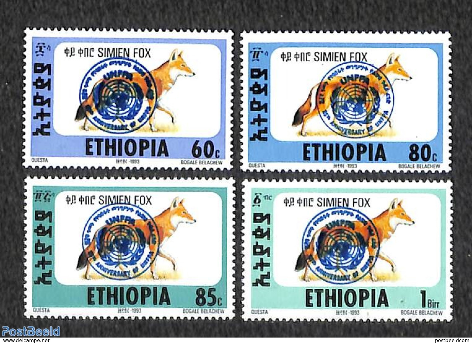 Ethiopia 1994 UNFPA Overprints 4v, Mint NH, History - Nature - United Nations - Animals (others & Mixed) - Ethiopie