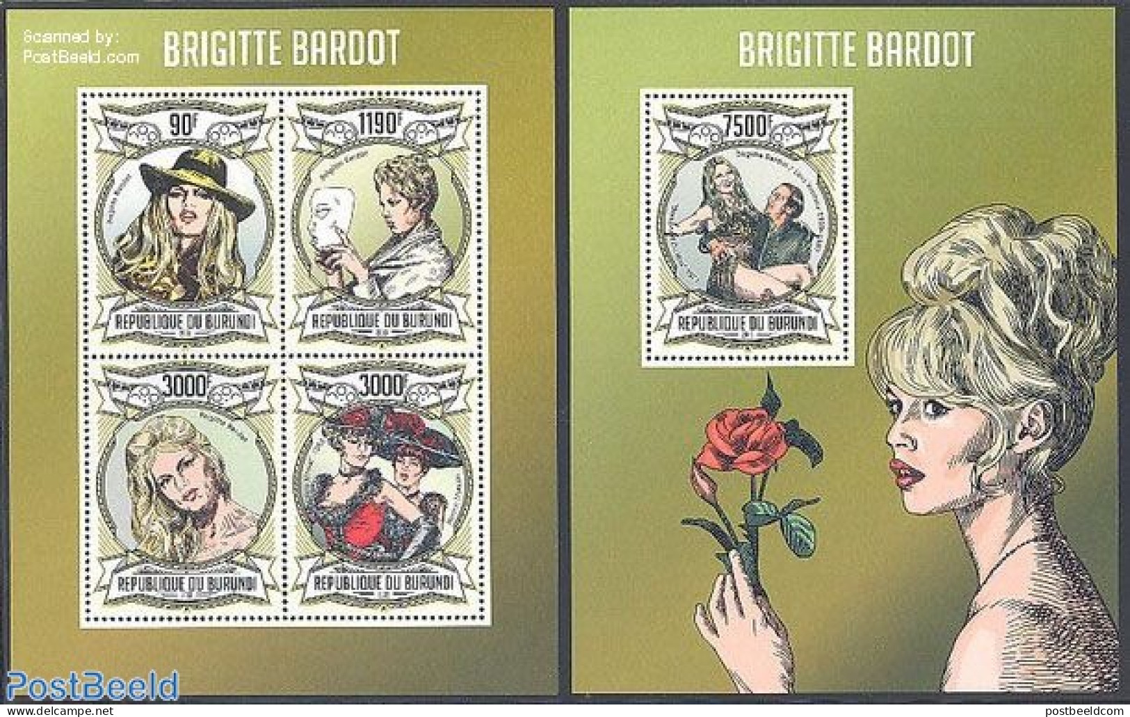 Burundi 2013 Brigitte Bardot 2 S/s, Mint NH, Performance Art - Movie Stars - Actores