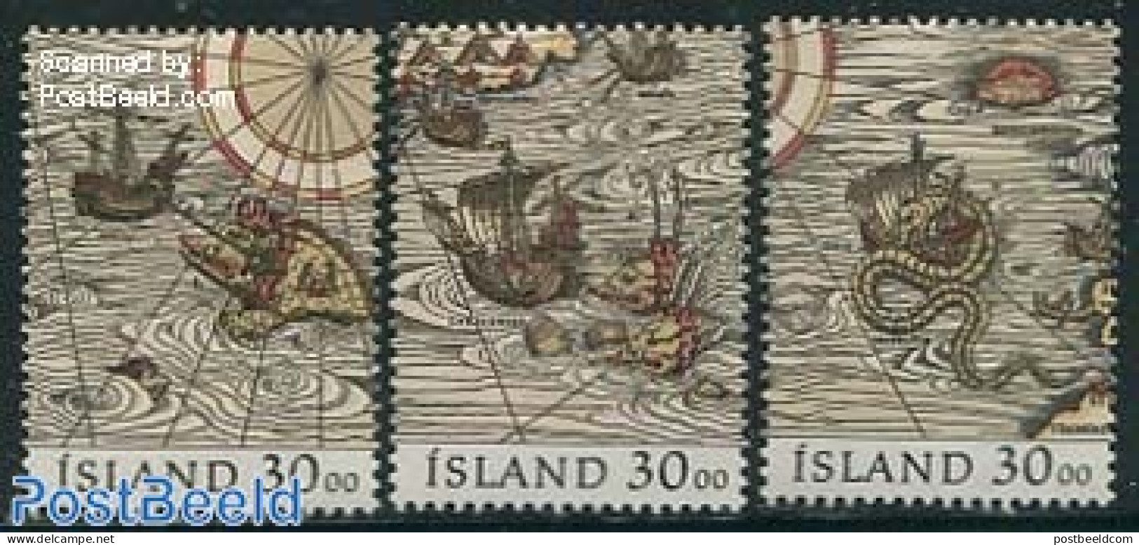 Iceland 1989 Stamp Day 3v (from S/s), Mint NH, Transport - Various - Stamp Day - Ships And Boats - Maps - Nuevos