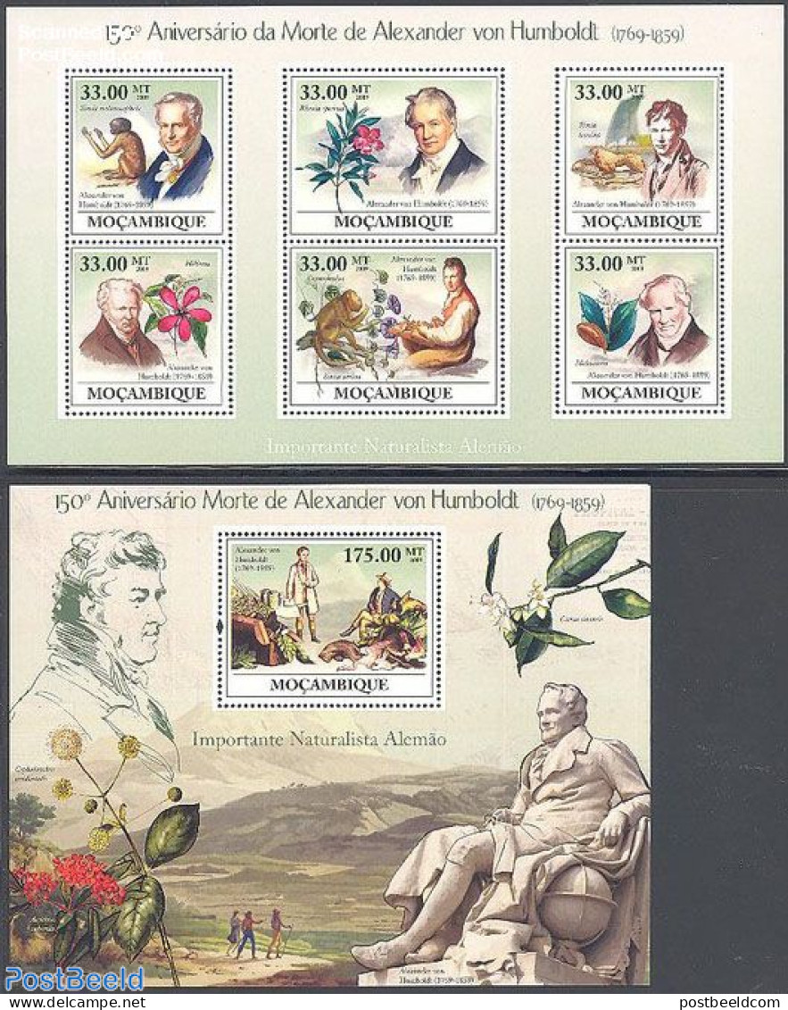 Mozambique 2009 Alexander Von Humboldt 2 S/s, Mint NH, History - Nature - Germans - Animals (others & Mixed) - Flowers.. - Mosambik