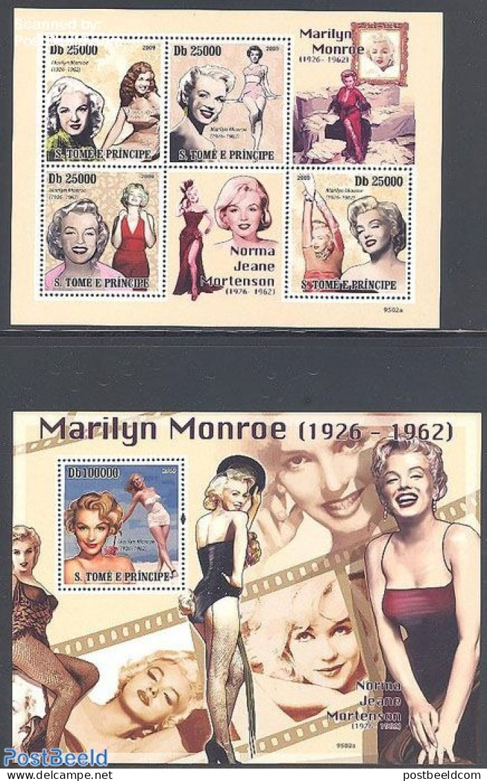 Sao Tome/Principe 2009 Marilyn Monroe 2 S/s, Mint NH, Performance Art - Marilyn Monroe - Movie Stars - Schauspieler