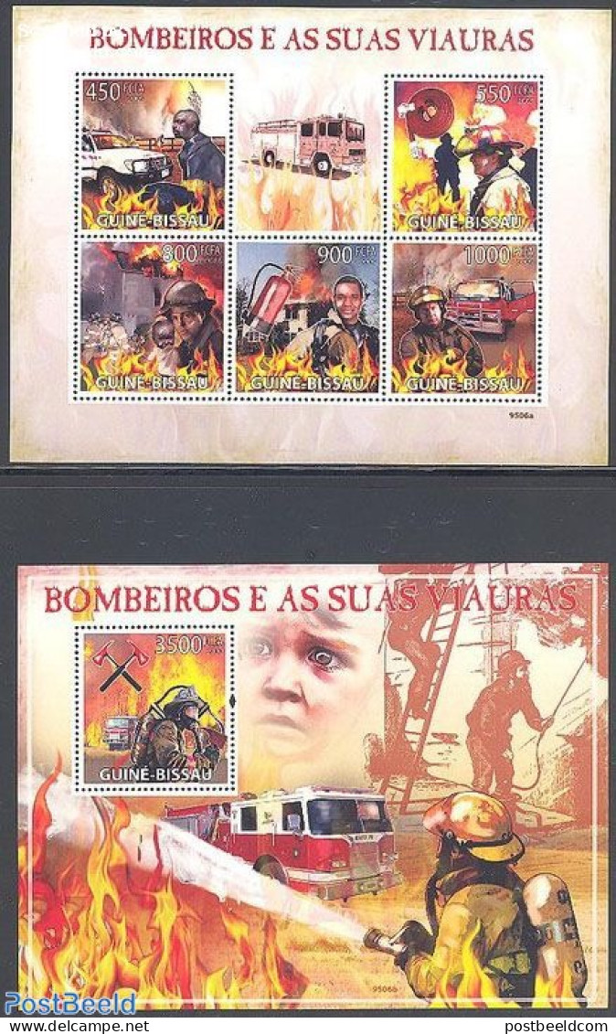 Guinea Bissau 2009 Fire Fighters 2 S/s, Mint NH, Transport - Automobiles - Fire Fighters & Prevention - Autos