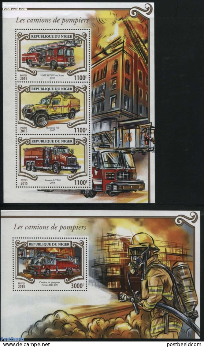 Niger 2015 Fire Engines 2 S/s, Mint NH, Transport - Automobiles - Fire Fighters & Prevention - Cars
