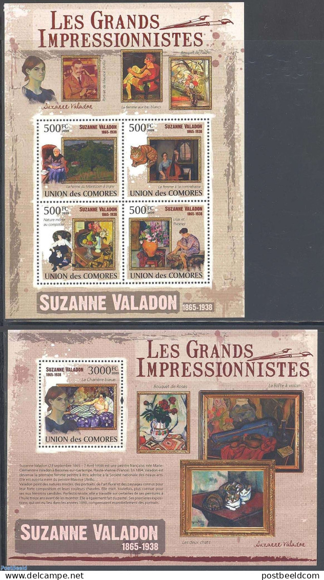 Comoros 2009 Suzanne Valadon 2 S/s, Mint NH, Art - Modern Art (1850-present) - Paintings - Comores (1975-...)