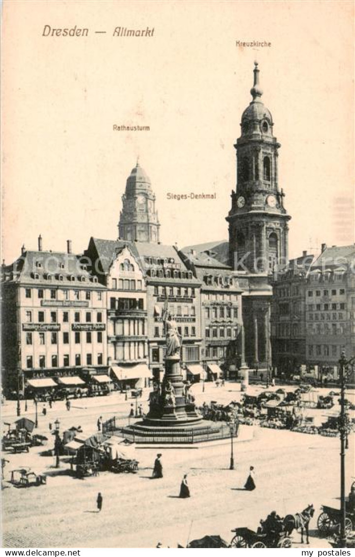 73816677 Dresden Elbe Altmarkt Rathausturm Sieges Denkmal Kreuzkirche  - Dresden