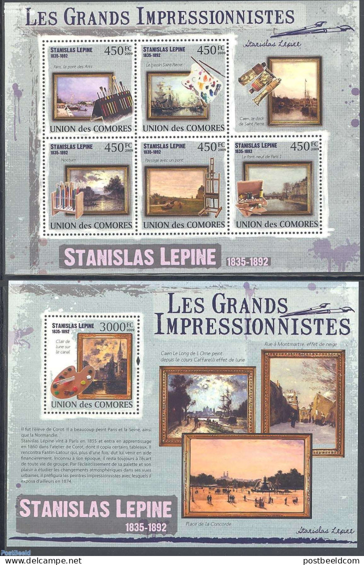 Comoros 2009 Stanislas Lepine 2 S/s, Mint NH, Transport - Ships And Boats - Art - Modern Art (1850-present) - Paintings - Bateaux